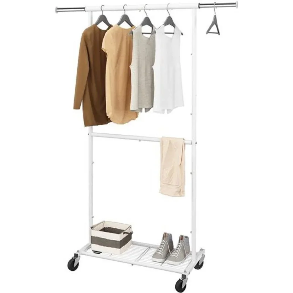 Simple Trending Standard Clothing Garment Rack, Extendable, White - Picture 1 of 7